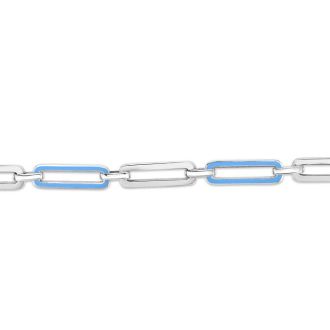 7-inch Blue Enamel Stainless Steel Paper Clip Bracelet