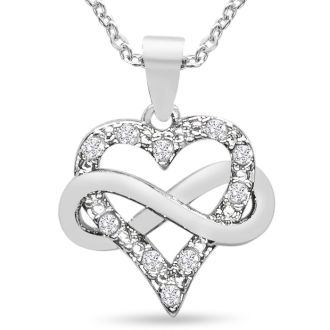10 Diamond Natural Rose Cut Diamond Infinity Heart Necklace With Free Chain, 18 Inches. Brand New & Very Cute!