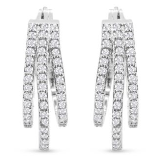 1/2ct Triple Diamond Hoop Earrings In Solid Sterling Silver. A Classic, Beautiful Style!
