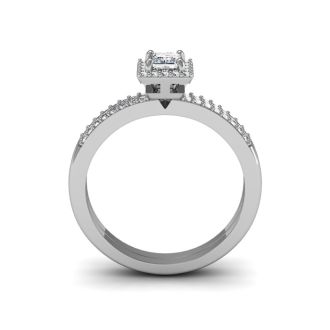 Previously Owned 1/2 Carat Princess Cut Pave Halo Diamond Bridal Set in 14k White Gold, Size 3
