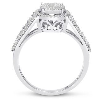 Previously Owned 1/2ct Pave Halo Diamond Engagement Ring Crafted In Solid White Gold, Size 7