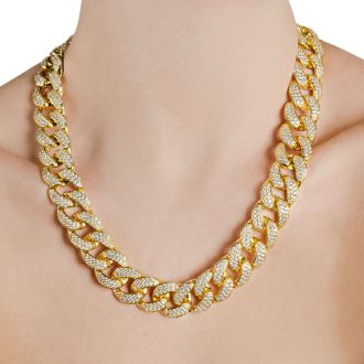 Heavy CZ Cuban Chain In Yellow Gold Over Sterling Silver, 20 Inches