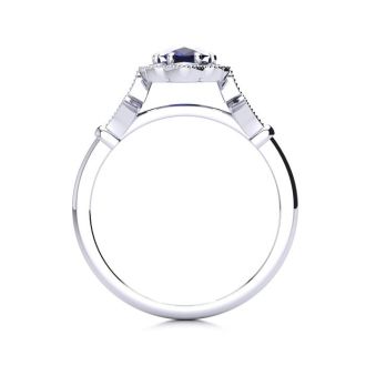 1 Carat Oval Shape Sapphire and Halo Diamond Vintage Ring In 1.4 Karat Gold™