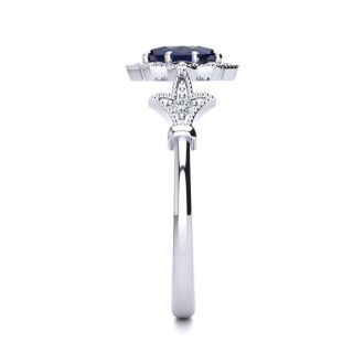 1 Carat Oval Shape Sapphire and Halo Diamond Vintage Ring In 1.4 Karat Gold™