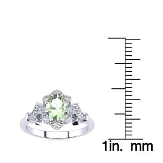 3/4 Carat Oval Shape Green Amethyst and Halo Diamond Vintage Ring In 1.4 Karat Gold™