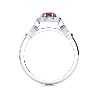 Garnet Ring: Garnet Jewelry: 1 Carat Oval Shape Garnet and Halo Diamond Vintage Ring In 1.4 Karat Gold™