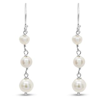 Graduated Freshwater Cultured Pearl Dangle Earrings In Sterling Silver, 1 1/2 Inches