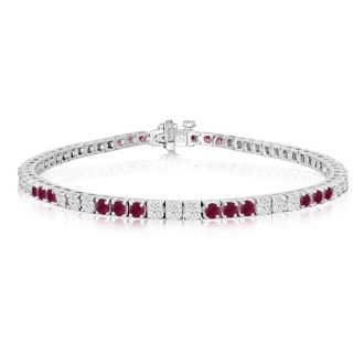 Ruby Bracelet; Ruby Tennis Bracelet; 5 Carat Ruby and Diamond Bracelet In 14 Karat White Gold