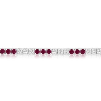 Ruby Bracelet; Ruby Tennis Bracelet; 5 Carat Ruby and Diamond Bracelet In 14 Karat White Gold