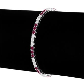 Ruby Bracelet; Ruby Tennis Bracelet; 5 Carat Ruby and Diamond Bracelet In 14 Karat White Gold