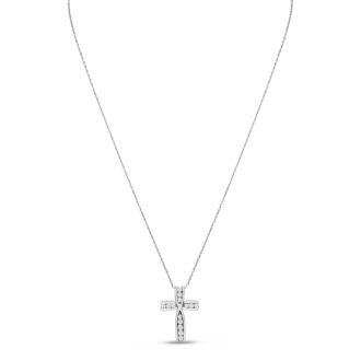 1/4 Carat Diamond Cross Necklace In White Gold, 18 Inches