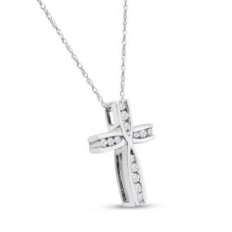 1/4 Carat Diamond Cross Necklace In White Gold, 18 Inches