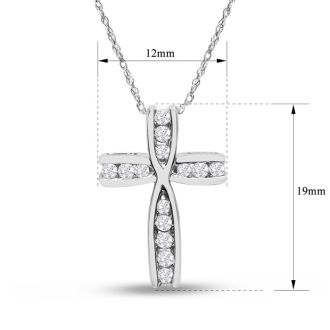 1/4 Carat Diamond Cross Necklace In White Gold, 18 Inches