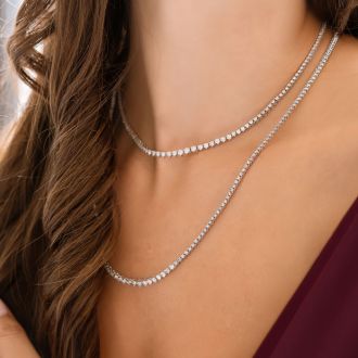 Graduated 5 Carat Diamond Tennis Necklace In 14 Karat White Gold, 16 Inches