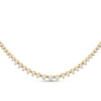 Graduated 7 Carat Diamond Tennis Necklace In 14 Karat Yellow Gold, 24 Inches