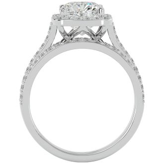 Moissanite Engagement Ring; 3 1/4 Carat Cushion Cut Halo Moissanite Bridal Set In 14 Karat White Gold