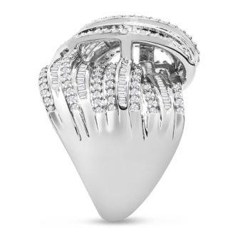 1 Carat Baguette and Round Colorless Diamond Swirl Band Ring In Sterling Silver.  This Ring Is Huge & Amazing!