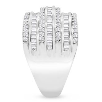 1 Carat Baguette and Round Colorless Diamond Band Ring In Sterling Silver
