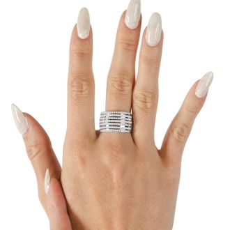 1 Carat Baguette and Round Colorless Diamond Band Ring In Sterling Silver