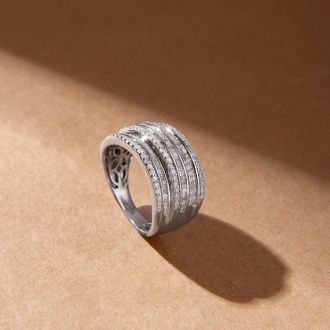 1 Carat Baguette and Round Colorless Diamond Band Ring In Sterling Silver