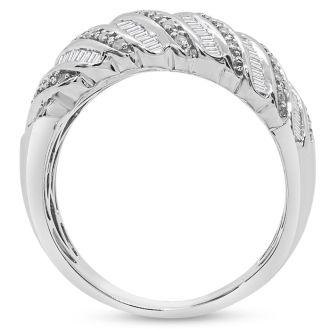 1 Carat Baguette and Round Colorless Diamond Dome Band Ring In Sterling Silver. Brand New Amazing Ring!