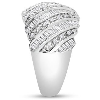 1 Carat Baguette and Round Colorless Diamond Dome Band Ring In Sterling Silver. Brand New Amazing Ring!