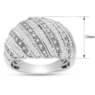 1 Carat Baguette and Round Colorless Diamond Dome Band Ring In Sterling Silver. Brand New Amazing Ring!