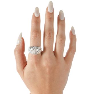 1 Carat Baguette and Round Colorless Diamond Dome Band Ring In Sterling Silver. Brand New Amazing Ring!