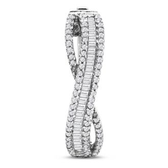 1 Carat Baguette and Round Colorless Diamond Swirl Hoop Earrings In Sterling Silver. These Are Fabulous New Earrings!