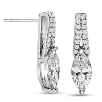 Previously Owned Cubic Zirconia Marquise Shape Drop Earrings In White Gold