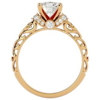 Moissanite Engagement Ring; 1 3/4 Carat Vintage Moissanite Engagement Ring In 14 Karat Yellow Gold