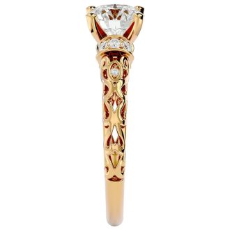 Moissanite Engagement Ring; 1 3/4 Carat Vintage Moissanite Engagement Ring In 14 Karat Yellow Gold