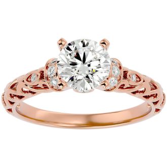 1 3/4 Carat Vintage Moissanite Engagement Ring In 14 Karat Rose Gold