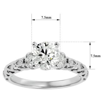1 3/4 Carat Vintage Diamond Engagement Ring In 14 Karat White Gold