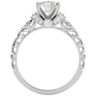 Moissanite Engagement Ring; 2 1/4 Carat Vintage Moissanite Engagement Ring In 14 Karat White Gold