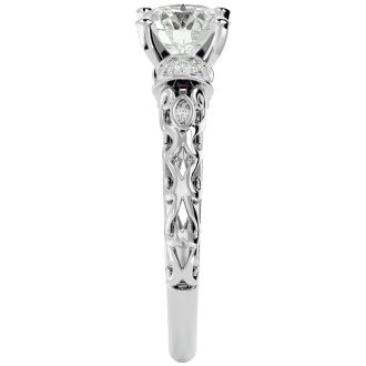 Moissanite Engagement Ring; 2 1/4 Carat Vintage Moissanite Engagement Ring In 14 Karat White Gold