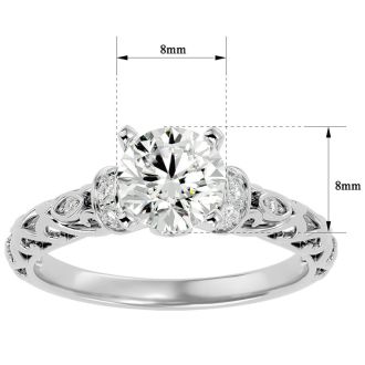 Moissanite Engagement Ring; 2 1/4 Carat Vintage Moissanite Engagement Ring In 14 Karat White Gold