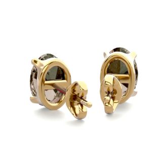 1 Carat Oval Shape Smoky Quartz Stud Earrings In 14K Yellow Gold Over Sterling Silver