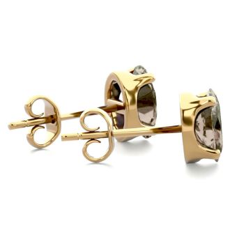 1 Carat Oval Shape Smoky Quartz Stud Earrings In 14K Yellow Gold Over Sterling Silver