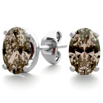 1 Carat Oval Shape Smoky Quartz Stud Earrings In Sterling Silver