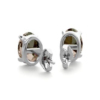 1 Carat Oval Shape Smoky Quartz Stud Earrings In Sterling Silver