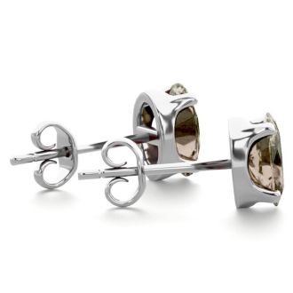 1 Carat Oval Shape Smoky Quartz Stud Earrings In Sterling Silver
