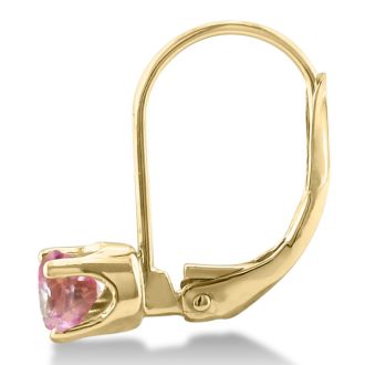 Pink Gemstones 1/2 Carat Pink Topaz Leverback Earrings In 14 Karat Yellow Gold