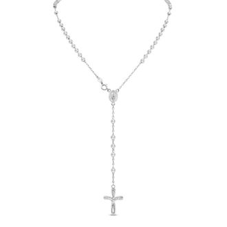 Sterling Silver Rosary Cross Necklace With Y Strand on 4mm Ball Chain, 18 Inches