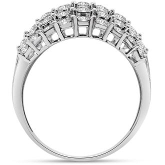 2 Carat Five Row Diamond Ring In White Gold. Fabulous Wide Fiery Diamond Band Ring.