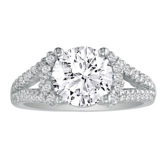 2 1/3 Carat Halo Diamond Engagement Ring in 14 Karat White Gold, Split Shank