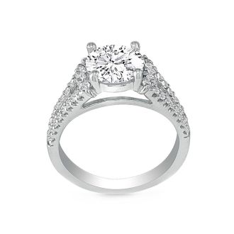 2 1/3 Carat Halo Diamond Engagement Ring in 14 Karat White Gold, Split Shank