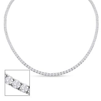 13 Carat Diamond Tennis Necklace In 14 Karat White Gold, 22 Inches