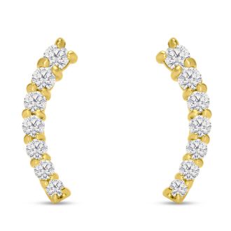 1/2ct Diamond Ear Climbers In 14K Yellow Gold