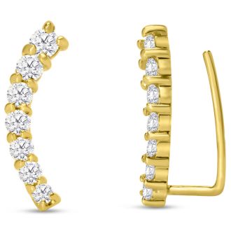 1/2ct Diamond Ear Climbers In 14K Yellow Gold